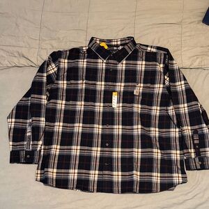 Carhartt Men's Blue and White Plaid Button Down Shirt